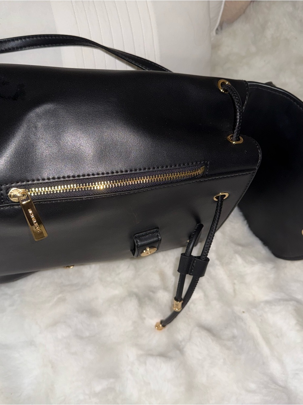 MICHAEL KORS Black Leather Backpack with Gold-Tone Zippers - Picture 6 of 7